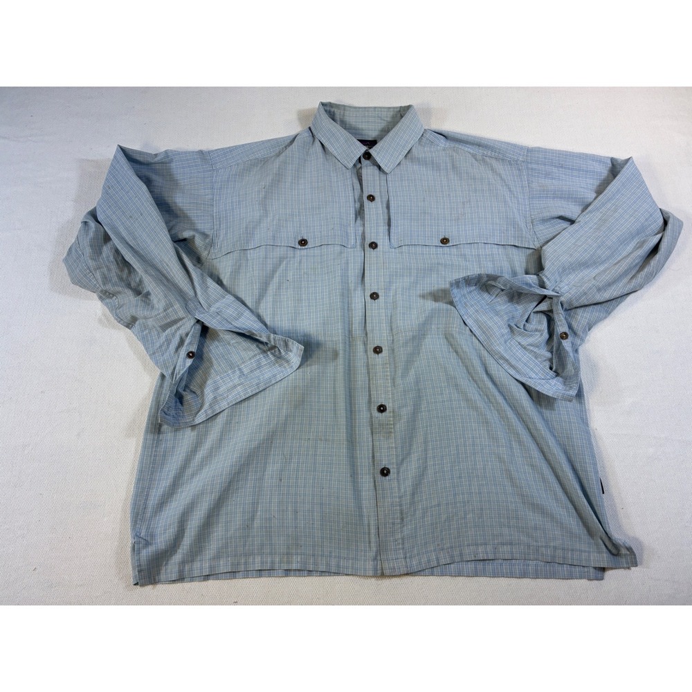 Patagonia Mens XL Blue Plaid Long Sleeve Ventilated Fishing Hiking Shirt